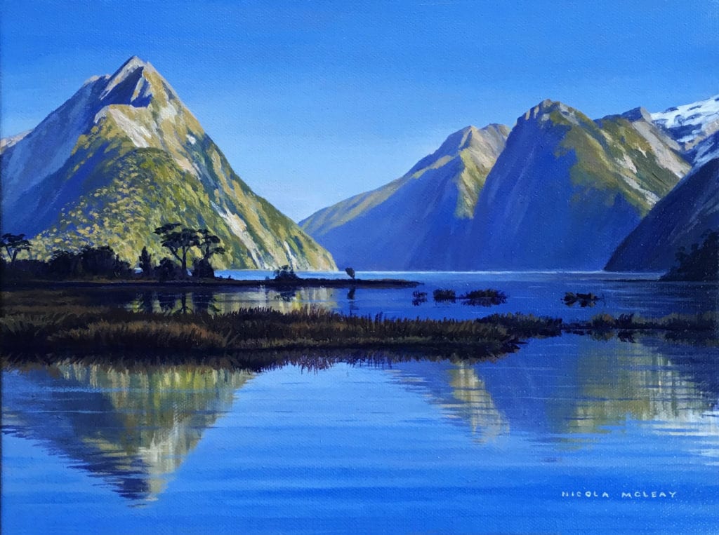 Milford Sound Reflections, New Zealand, Original Oil Painting By Nicola McLeay Fine Art