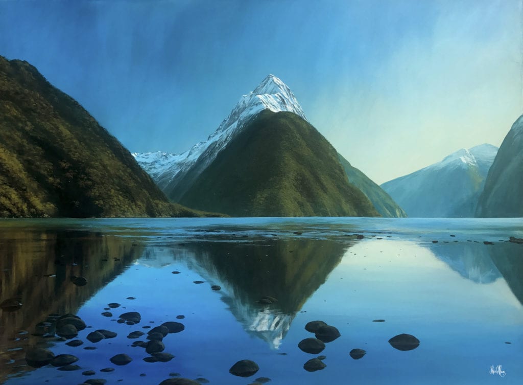 Milford Sound Reflections, Milford Sound, New Zealand, Original Acrylic Painting By Nicola McLeay Fine Art