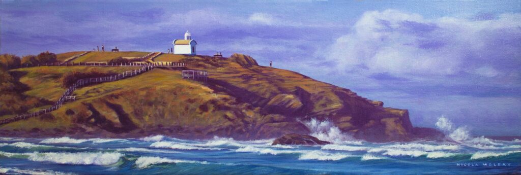 Crashing Waves, Tacking Point Lighthouse, Port Macquarie, Australia, Original Oil Painting By Nicola McLeay Fine Art
