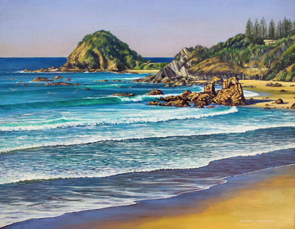 Flynns Beach Surf, Port Macquarie, Australia, Original Oil Painting By Nicola McLeay Fine Art