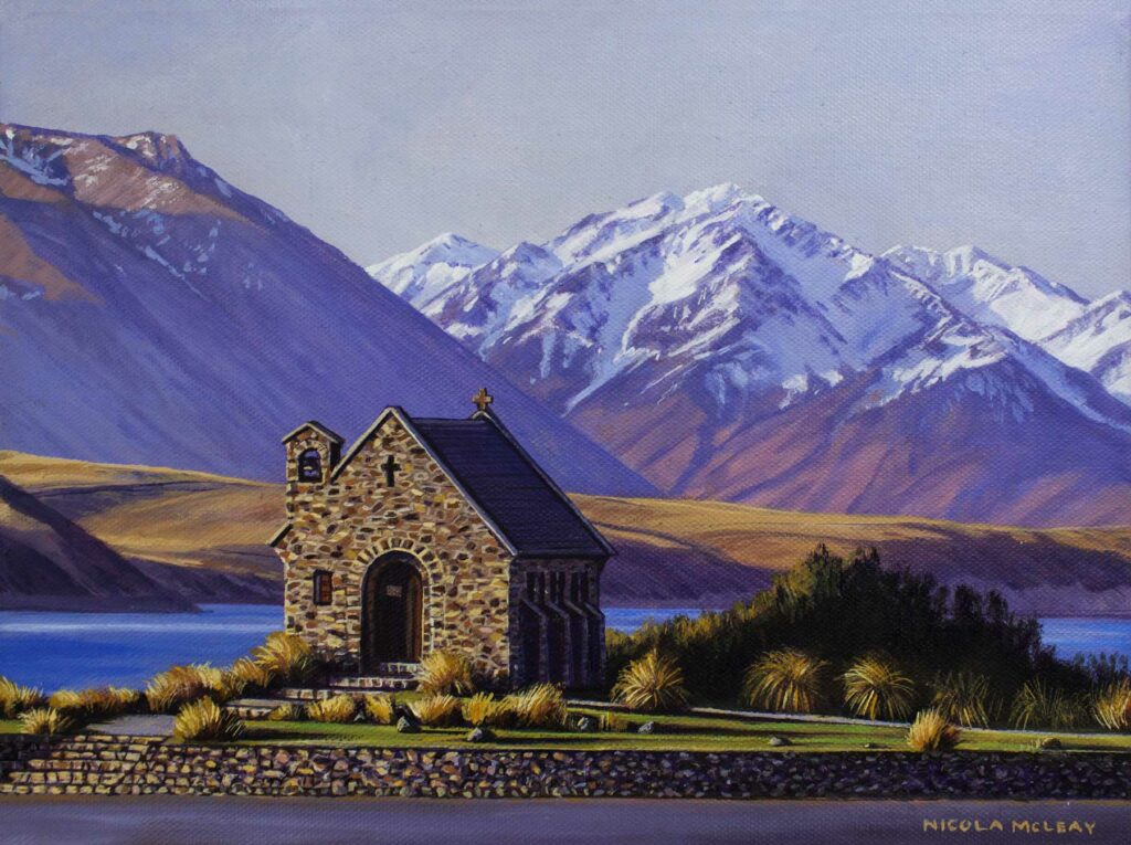 The Church Of The Good Shepherd, Lake Tekapo, New Zealand, Original Oil Painting By Nicola McLeay Fine Art