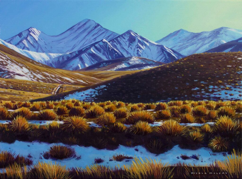 Fresh Snow At The Lindis Pass, New Zealand, Original Oil Painting By Nicola McLeay Fine Art