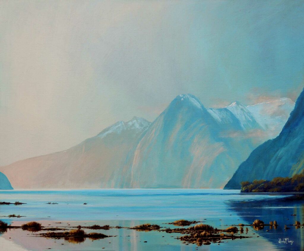 Milford Sound Dusk, New Zealand, Original Acrylic Painting By Nicola McLeay Fine Art