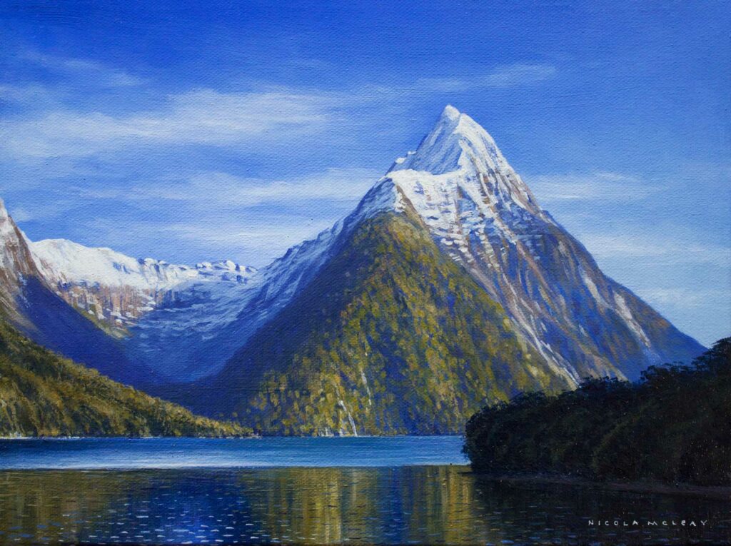 Mitre Peak, Milford Sound, New Zealand, Original Oil Painting By Nicola McLeay Fine Art