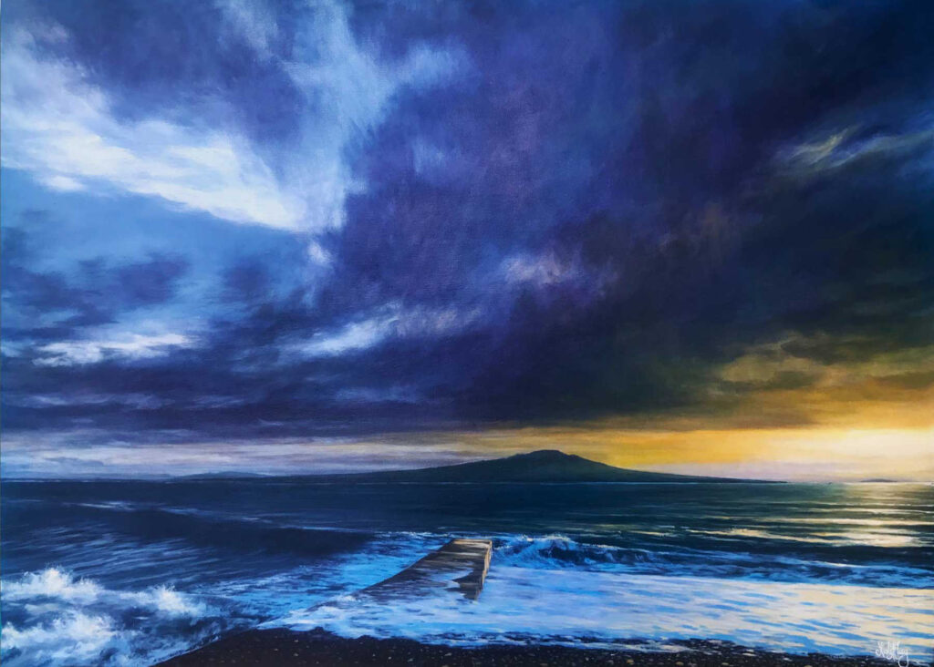 Rangitoto Sunset, Auckland, New Zealand Original Acrylic Painting By Nicola McLeay Fine Art