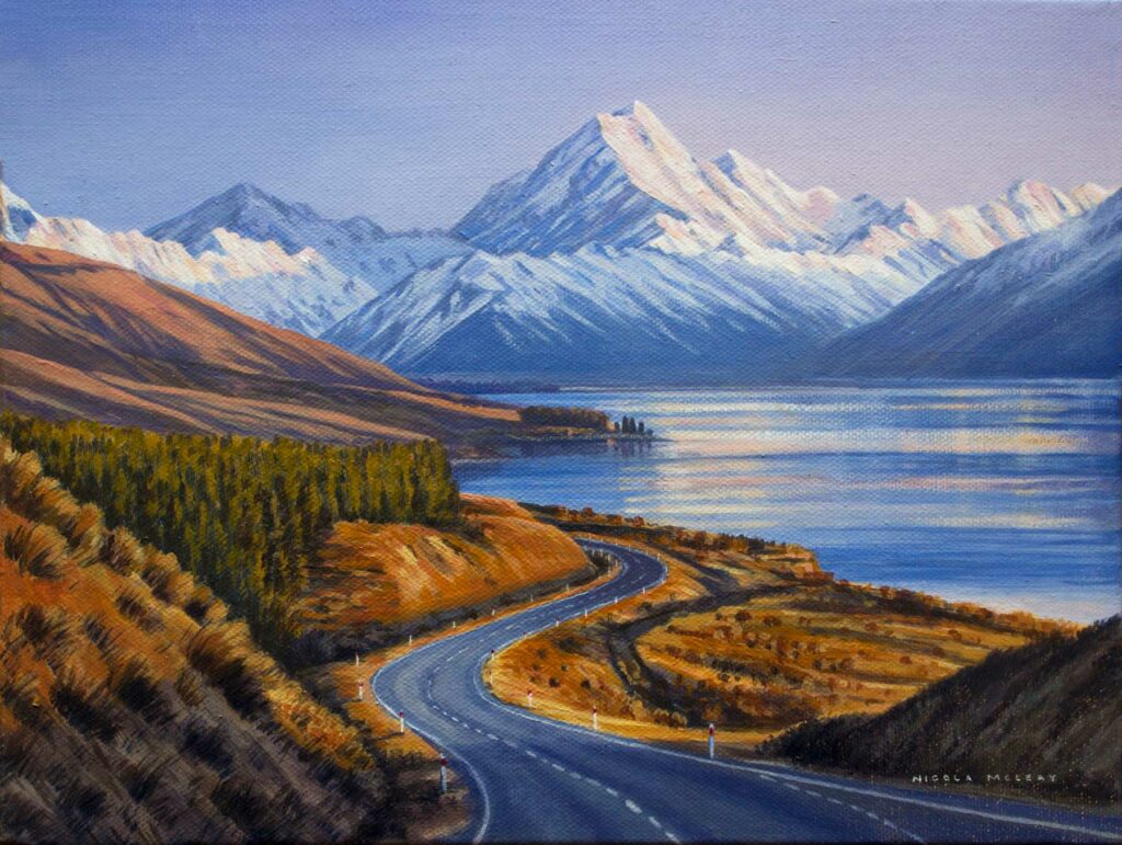 Road to Mt Cook, New Zealand, Original Oil Painting By Nicola McLeay Fine Art