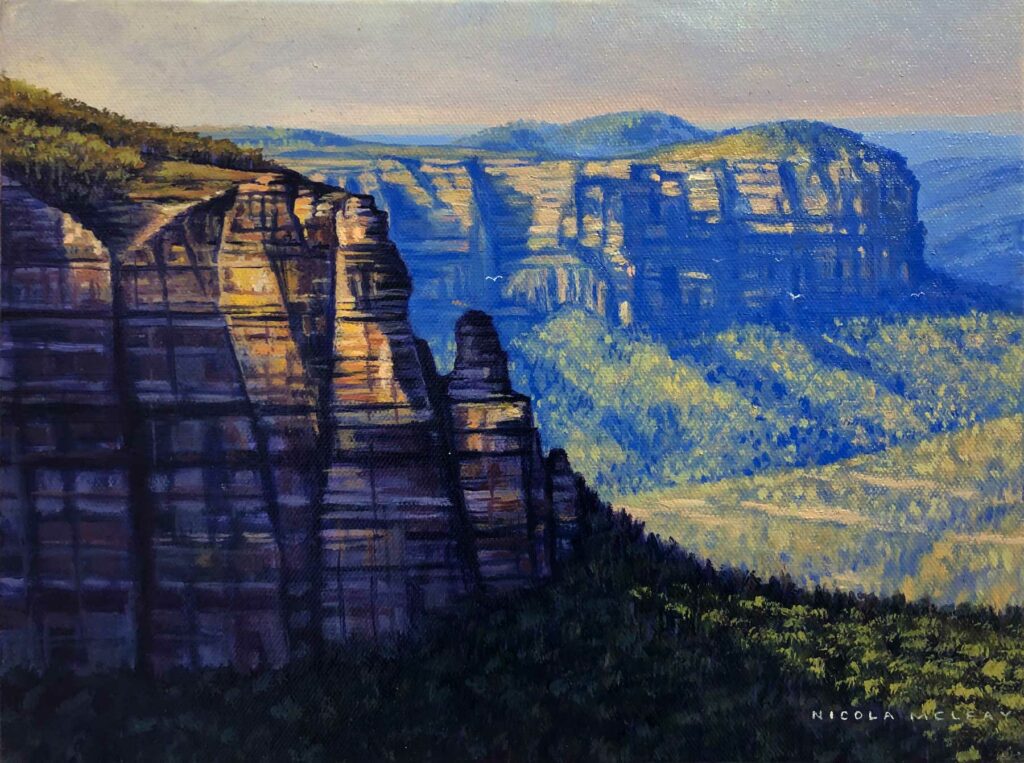 Dusk At The Blue Mountains, Australia, Original Oil Painting By Nicola McLeay Fine Art