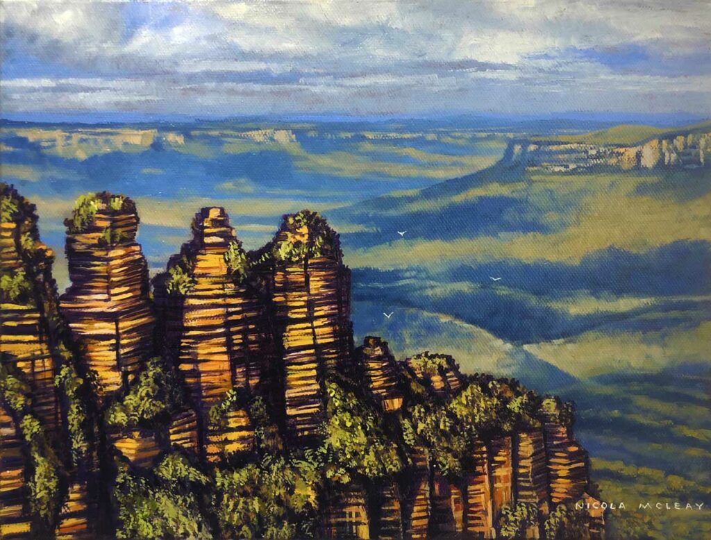 The Three Sisters, The Blue Mountains, Australia, Original Oil Painting By Nicola McLeay Fine Art