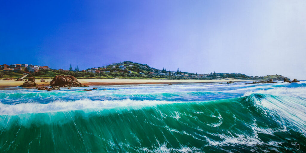 Watonga Rocks Surf, Lighthouse Beach, Port Macquarie, Australia, Original Acrylic Painting By Nicola McLeay Fine Art