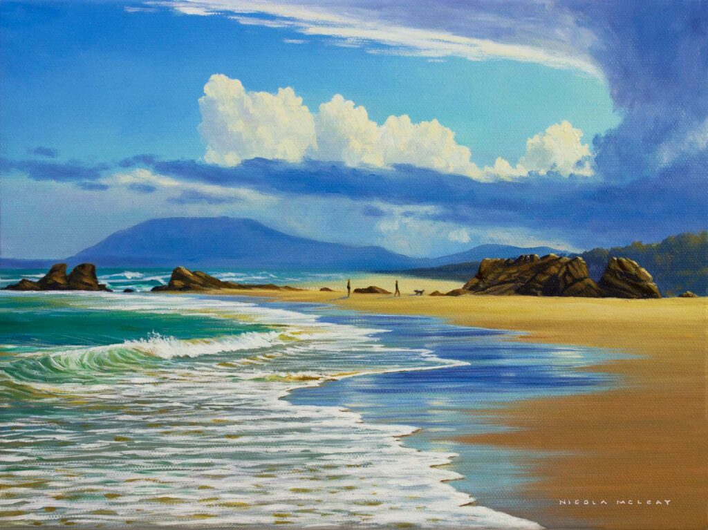 Cloud Formations At Lighthouse Beach, Port Macquarie, Australia, Original Oil Painting By Nicola McLeay Fine Art
