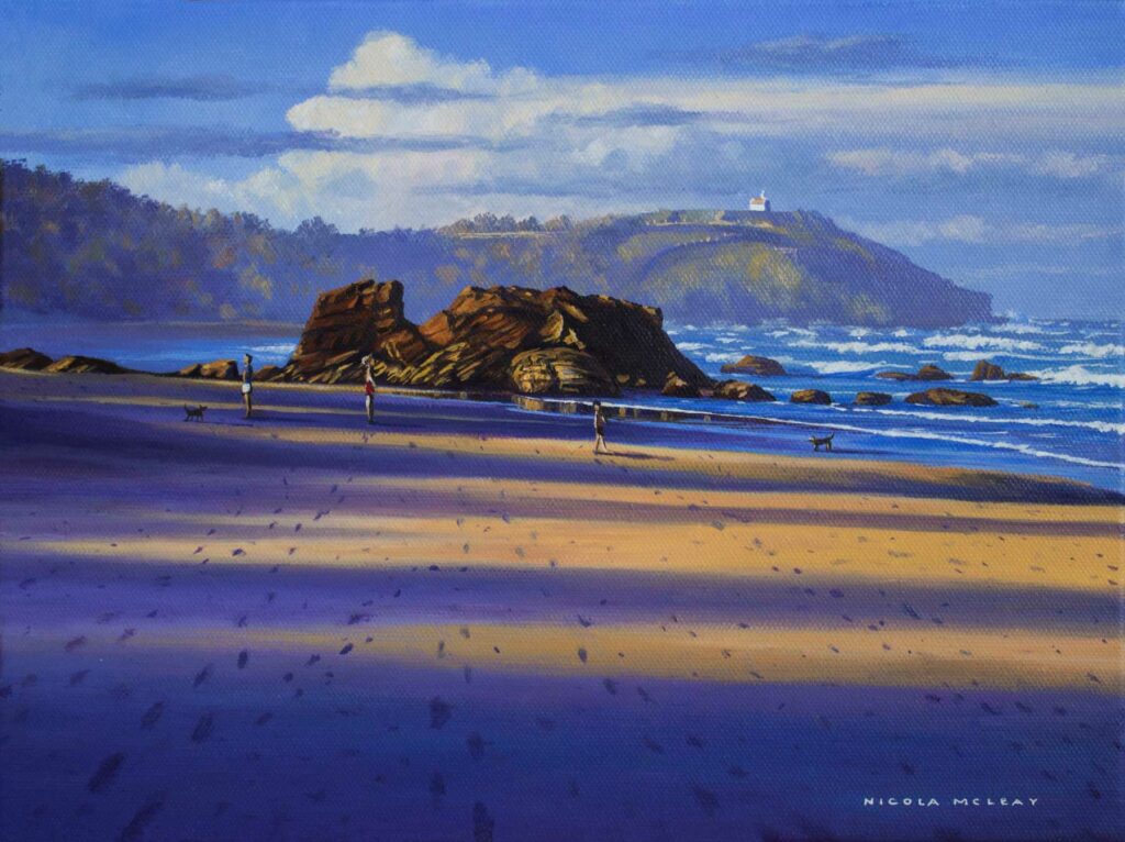 Tracks & Shadows, Lighthouse Beach, Port Macquarie, Australia, Original Oil Painting By Nicola McLeay Fine Art