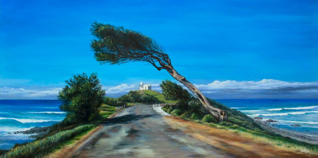 Wind Swept Tree 1, Port Macquarie, Australia, Original Acrylic Painting By Nicola McLeay Fine Art