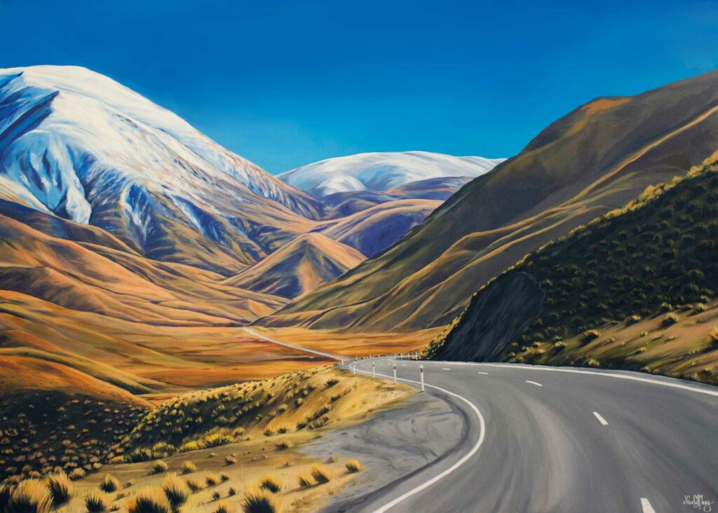 Road Through The Lindis Pass, Central Otago, New Zealand Original Acrylic Painting By Nicola McLeay Fine Art