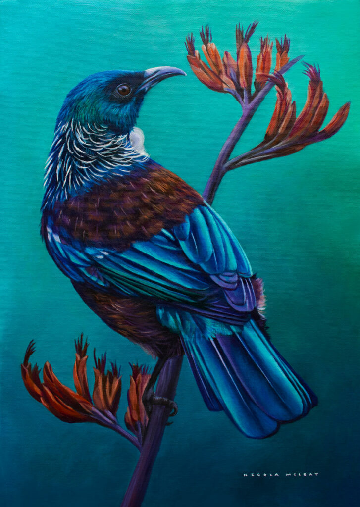 New Zealand Tui Bird, Original Oil Painting by Nicola McLeay Fine Art