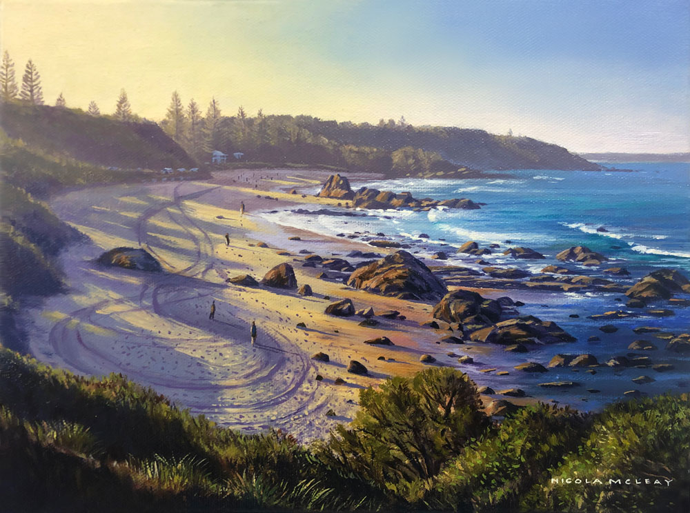 Flynns Beach Shadows, Port Macquarie, Australia, Original Oil Painting by Nicola McLeay Fine Art