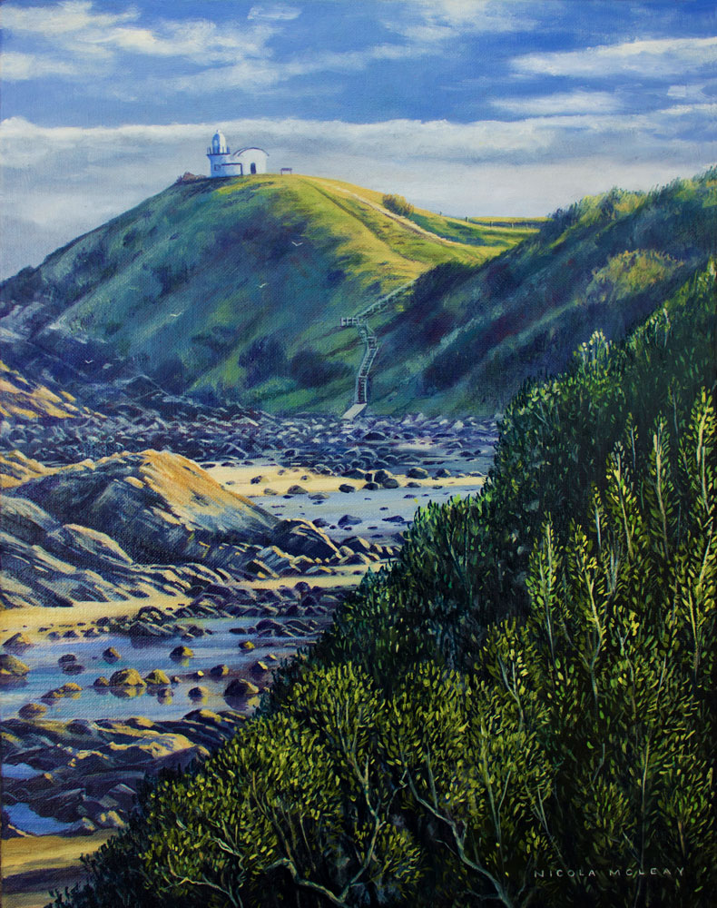 Receeding Tide at Tacking Point Lighthouse, Port Macquarie, Australia, Original Oil painting by Nicola McLeay Fine Art